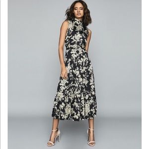 Reiss ‘Briella’ Floral Printed Midi Dress — beautiful high neck, belted dress